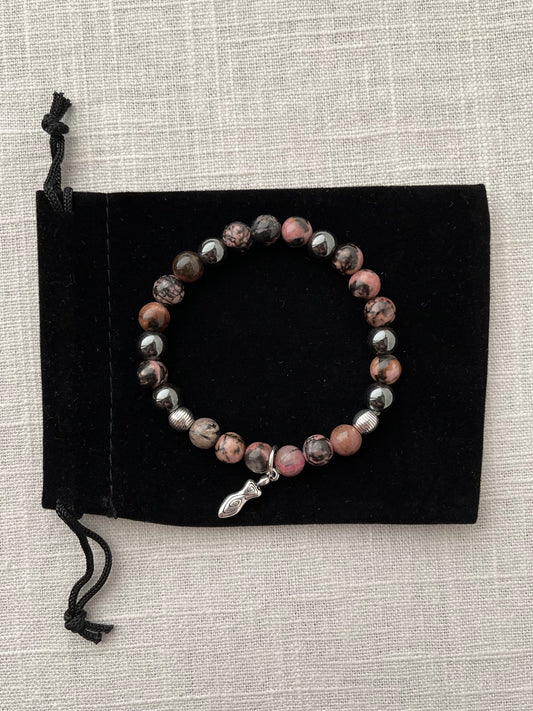 Large Rhodonite with Hematite Bracelet