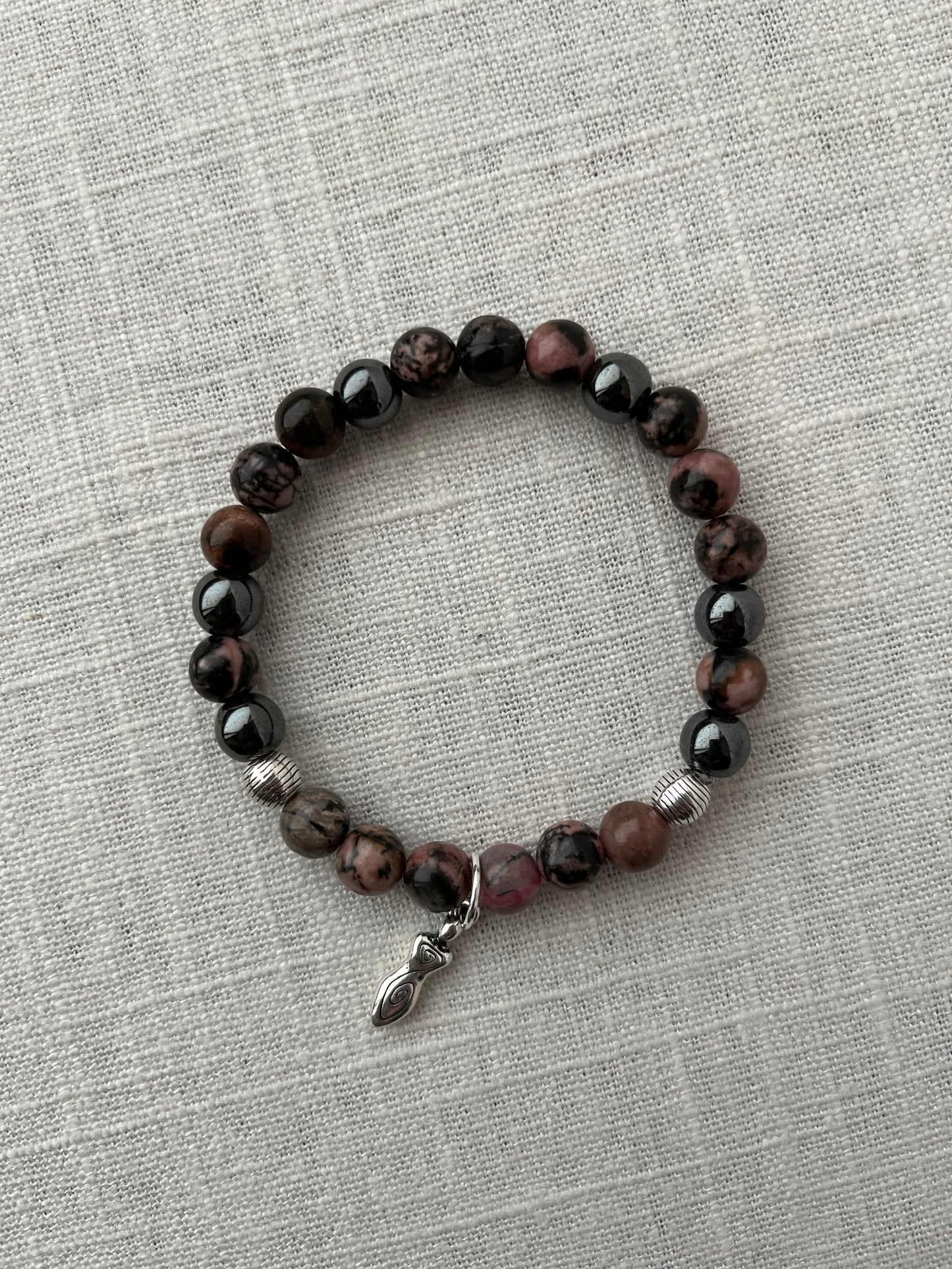Large Rhodonite with Hematite Bracelet
