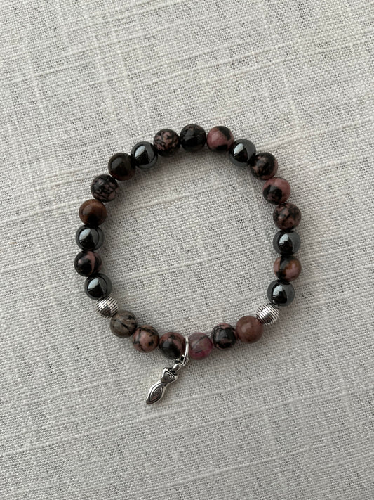 Large Rhodonite with Hematite Bracelet