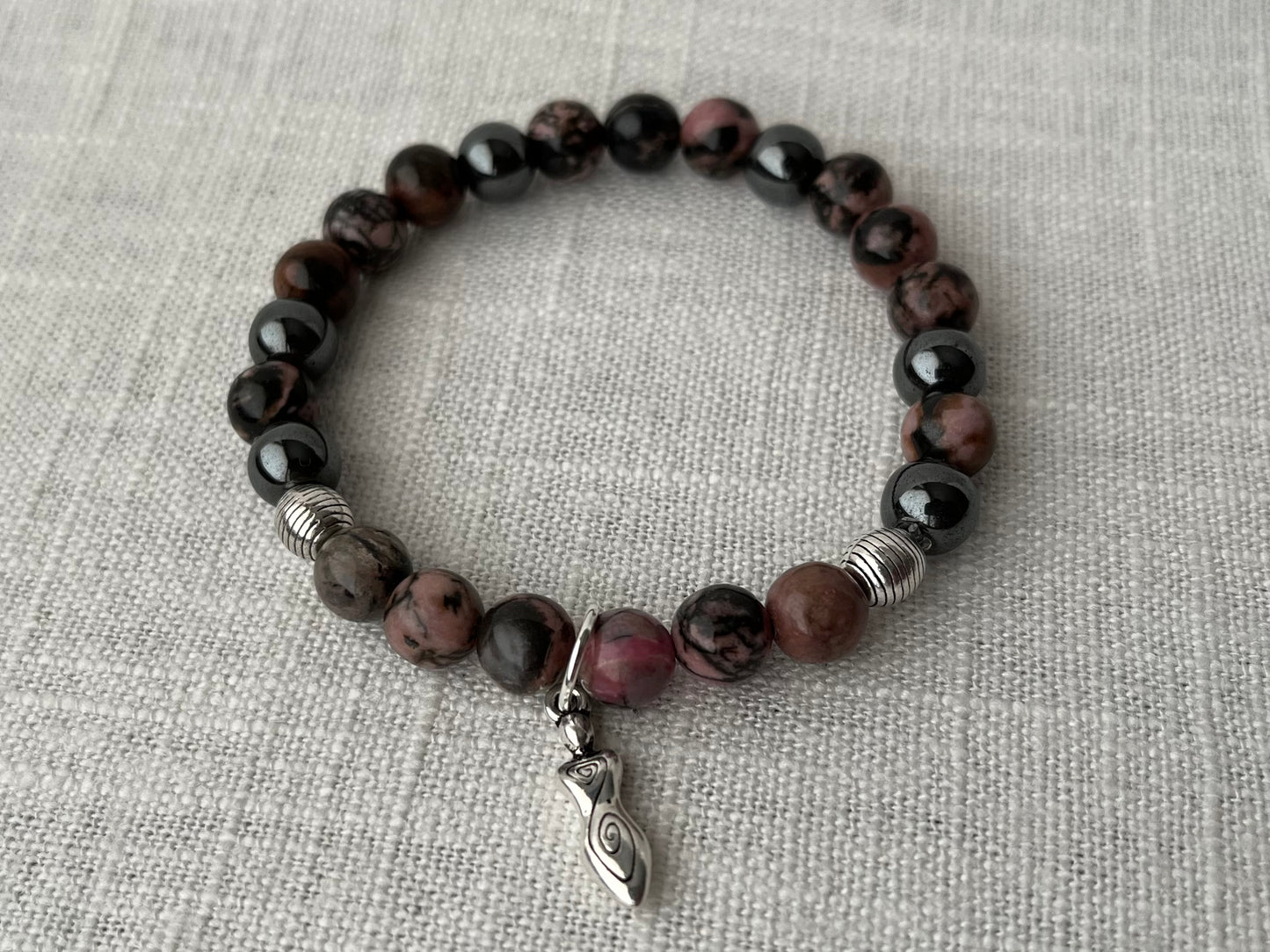 Large Rhodonite with Hematite Bracelet