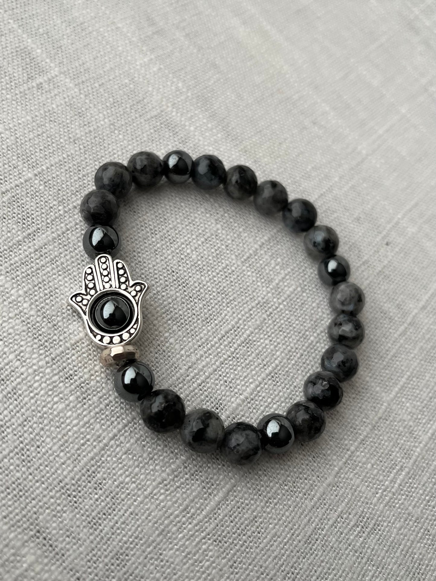 Large Larvikite with Hematite Bracelet
