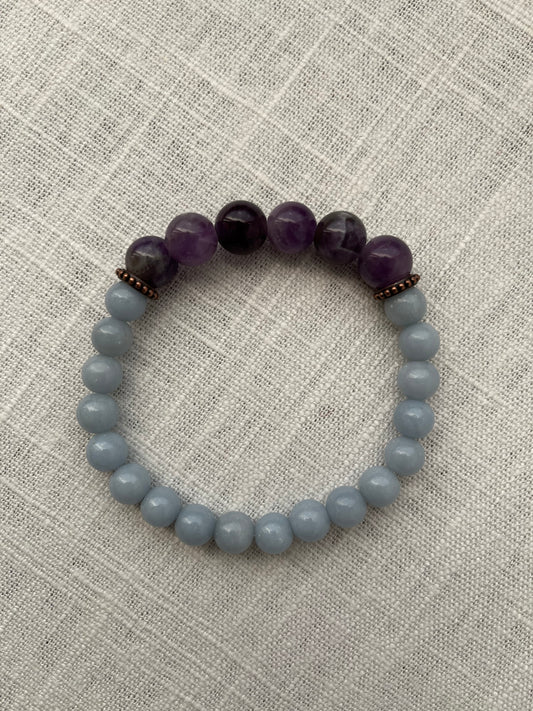 Large Angelite with Amethyst Bracelet