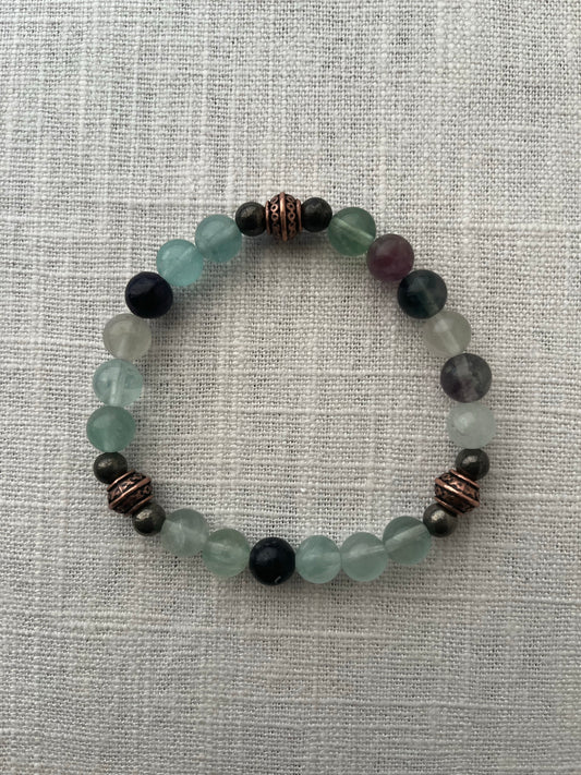 Large Fluorite with Pyrite Bracelet