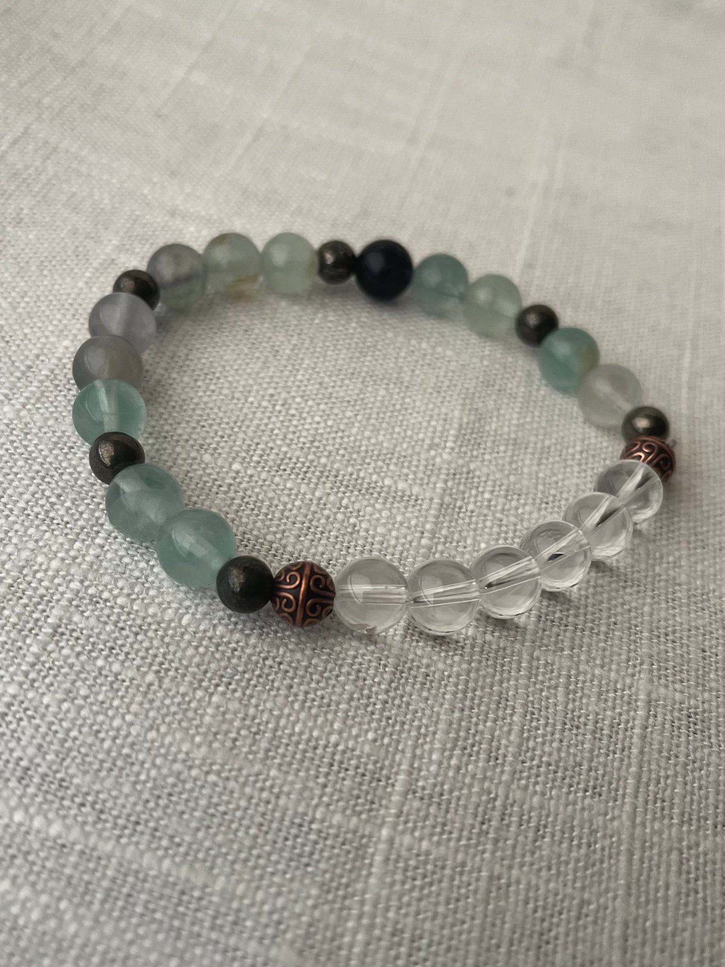 Large Fluorite with Pyrite Bracelet