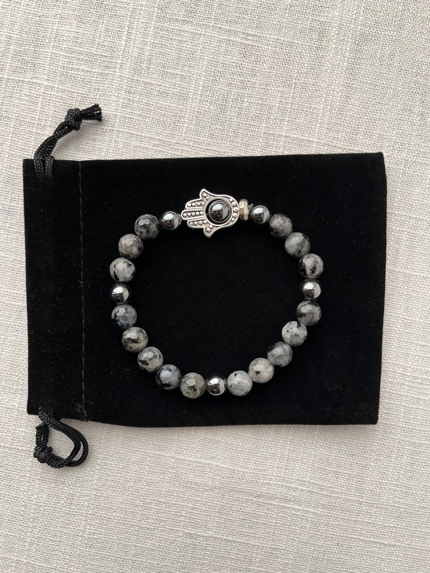 Large Larvikite with Hematite Bracelet