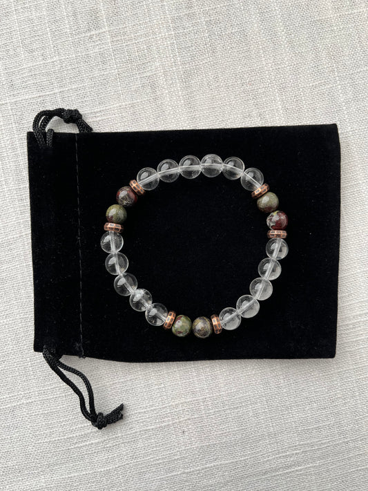 Large Clear Quartz with Dragon Blood Jasper Bracelet