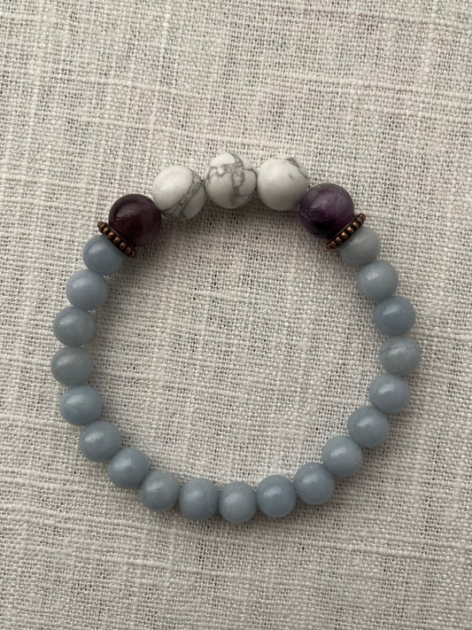 Large Angelite with Amethyst & Howlite Bracelet
