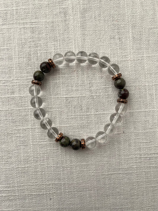 Large Clear Quartz with Dragon Blood Jasper Bracelet