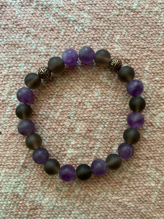 Smoky Quartz with Amethyst Bracelet