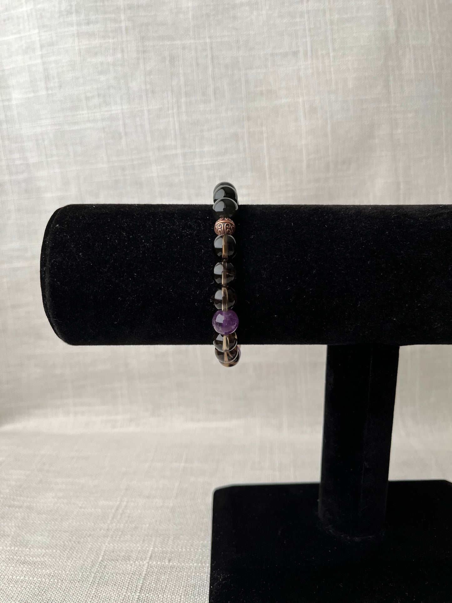 Smoky Quartz with Rainbow Obsidian & Amethyst Bracelet