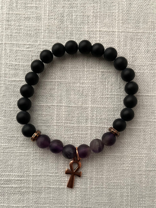 Large Onyx with Amethyst Bracelet